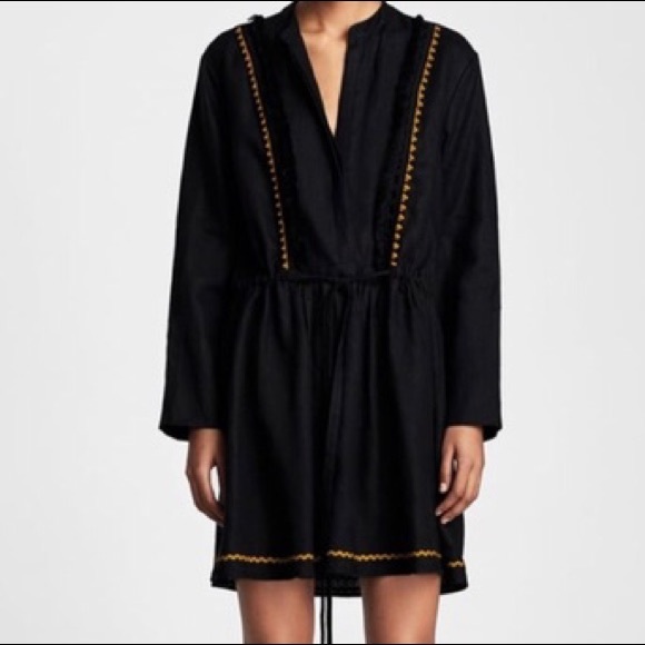 zara black linen dress